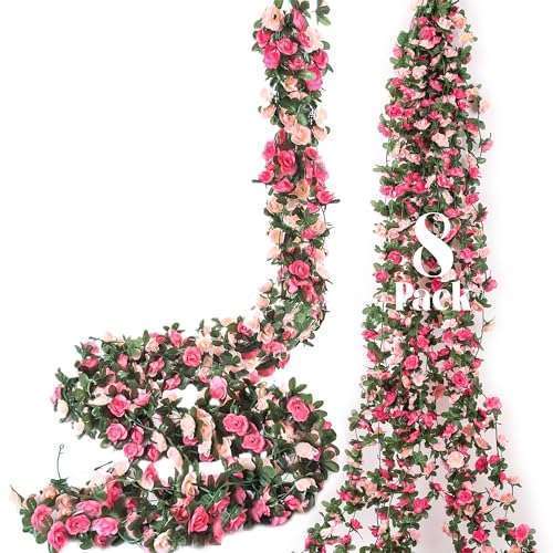 Miracliy Miracliy 8 Pack 65 FT Flower Garland - Stunning Artificial Flower Decorations for Weddings & Photo Booths