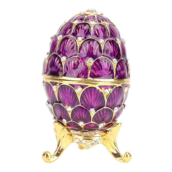 Hakeeta Vintage Hand-Painted Egg Trinket Box - Unique Enameled Jewelry Collector's Item in Grape Purple