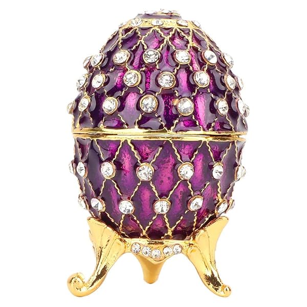 Hakeeta Unique Vintage Egg Trinket Box - Hand-Painted Enameled Jewelry Box for Collectors & Home Decor (Limited Edition Eggplant)