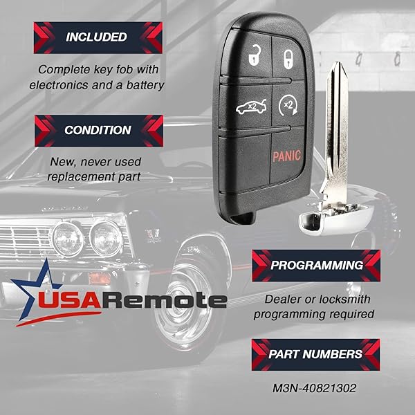 USARemote Key Fob for 2015-2018 Dodge Challenger Durango Keyless Entry Smart Remote M3N-40821302 - View 3 of 6