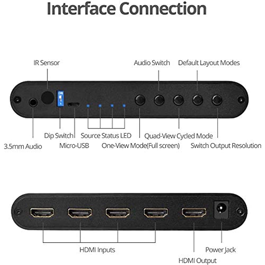SIIG 1080p 4x1 HDMI Quad Multi-Viewer Seamless Switcher for PC DVD Security Camera with IR Remote Control and Audio Extractor - View 4 of 4