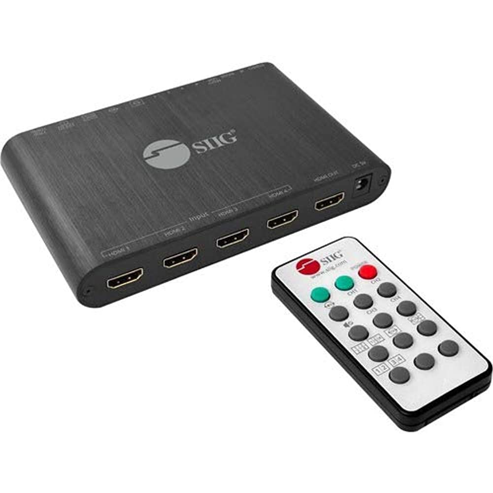 SIIG 1080p 4x1 HDMI Quad Multi-Viewer Seamless Switcher for PC DVD Security Camera with IR Remote Control and Audio Extractor