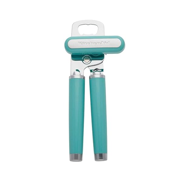 KitchenAid Classic Can Opener & Bottle Opener: Easy Use, Sharp Steel, Ergonomic Aqua Sky Design