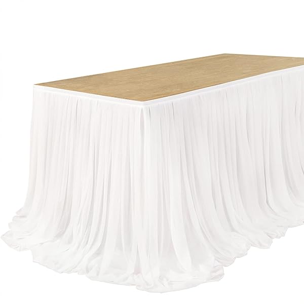 Ling's moment Ling's Moment 9FT White Chiffon Table Skirt Extra Long Sheer Tablecloth for Wedding Reception Birthday Party Cake Dessert Decor