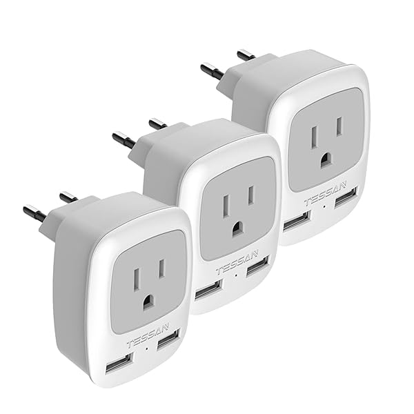 TESSAN TESSAN European Travel Plug Adapter 3 Pack with 2 USB Type C Charger for USA to Europe Spain Iceland Italy Germany France Israel