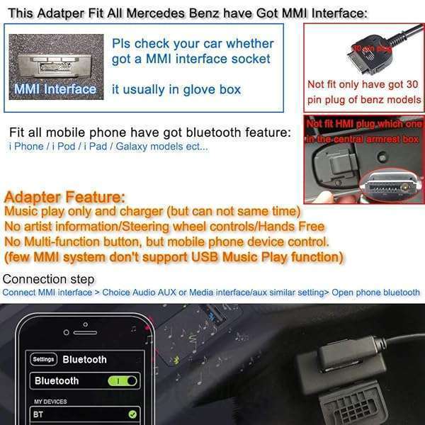 Bojer Upgrade Your Mercedes: Bojer Bluetooth Adapter for MMI Port - Stream HiFi Music from iPhone & Android Devices - View 6 of 7
