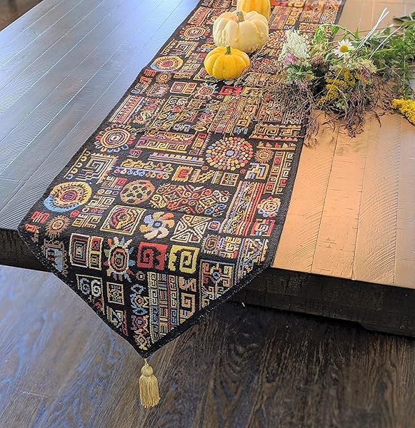 DaDa Bedding DaDa Bedding Bohemian Tapestry Table Runner Multi-Colorful Cotton Linen Woven Kitchen Dining Mats 13 x 90 Inches