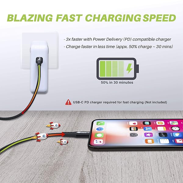 GEARit GearIT 10ft Lightning to USB-C Cable Mfi Certified Nylon Braided Fast Charging for iPhone iPad Power Delivery Black - View 5 of 9
