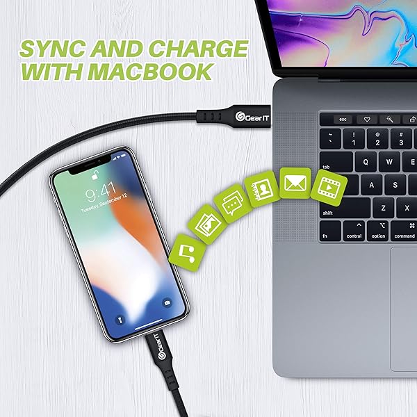 GEARit GearIT 10ft Lightning to USB-C Cable Mfi Certified Nylon Braided Fast Charging for iPhone iPad Power Delivery Black - View 9 of 9