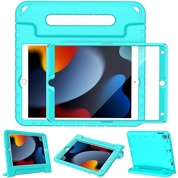 LTROP LTROP Kids Case for iPad 9th 8th 7th Generation Shockproof Handle Stand 10.2 Inch Turquoise Durable Protection for Children