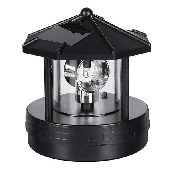 CALIDAKA LED Solar Powered Lighthouse,360 Degree Rotating Lamp Waterproof Statue Rotating Lights for Garden Yard Outdoor DÃ©cor, Black