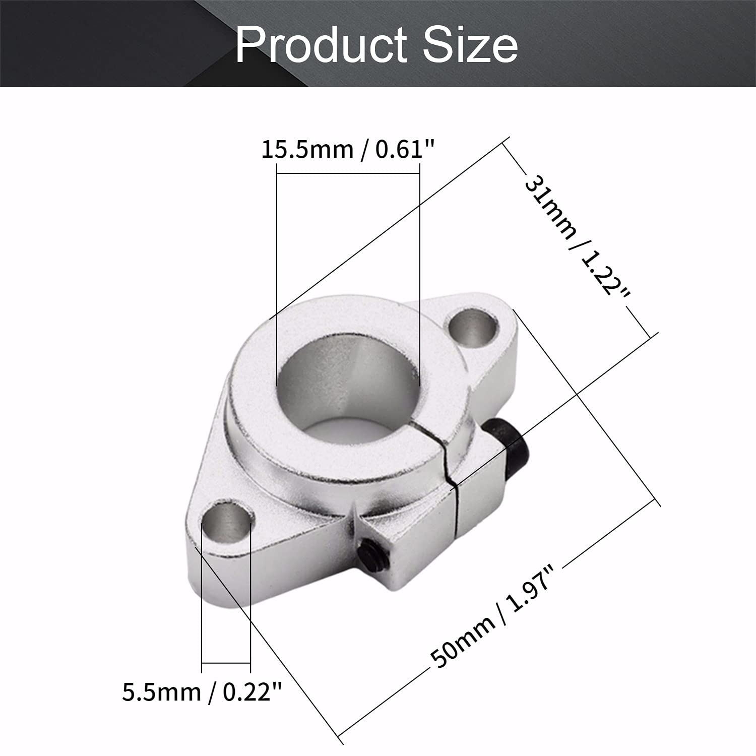 Othmro Othmro 4Pcs Linear Motion Rail Ball Bearing Clamping Guide Support for 16mm Diameter Shaft Aluminum Slide Rod - View 2 of 9
