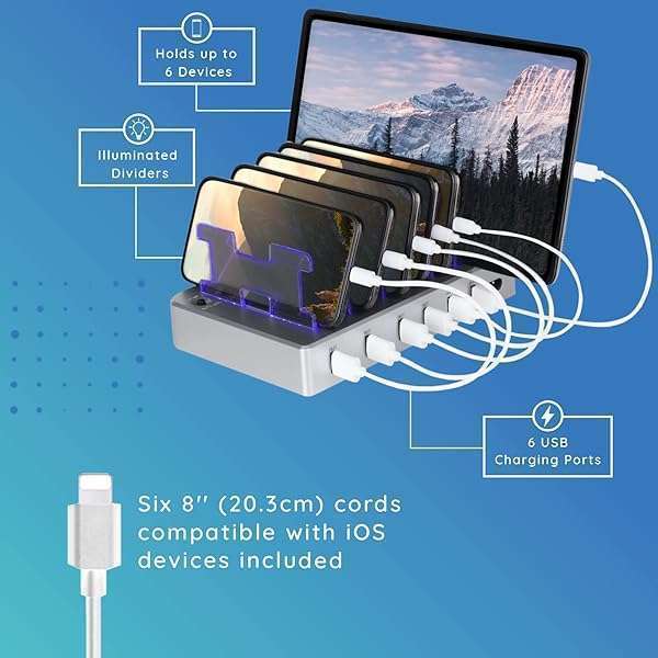Hercules Tuff Hercules Tuff Charging Station: 6 USB Fast Ports for Phones, Tablets & More - Silver - View 5 of 11