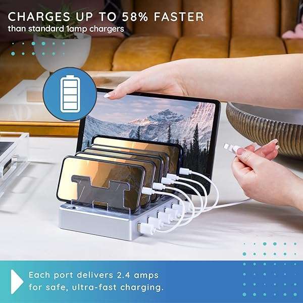 Hercules Tuff Hercules Tuff Charging Station: 6 USB Fast Ports for Phones, Tablets & More - Silver - View 6 of 11