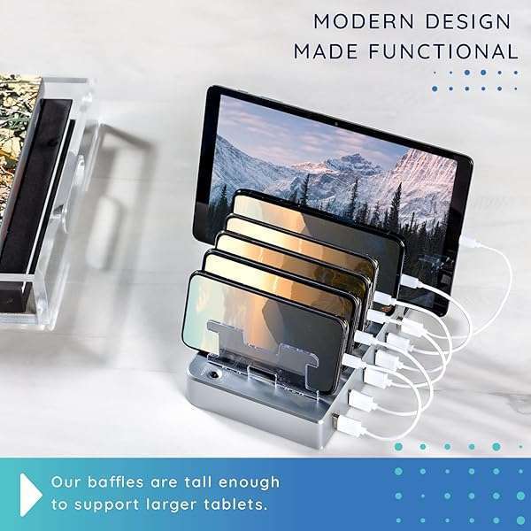 Hercules Tuff Hercules Tuff Charging Station: 6 USB Fast Ports for Phones, Tablets & More - Silver - View 10 of 11