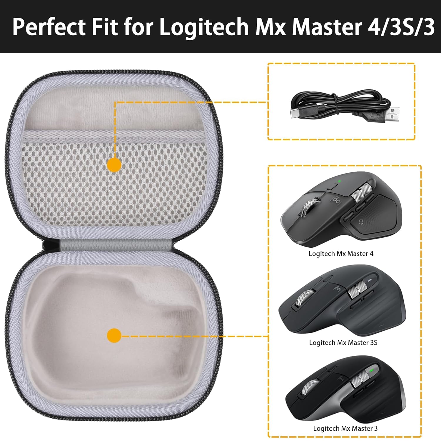 khanka Khanka Hard Travel Case for Logitech MX Master 3 and 3S Wireless Mouse Black Replacement - View 3 of 9