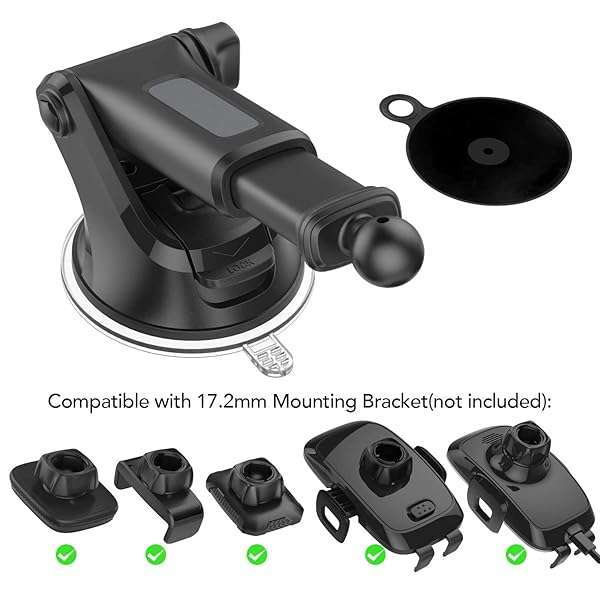OQTIQ Buy OQTIQ Replacement Suction Cup Mount & Dashboard Pad for Phone/GPS - 17.2mm Ball Joint, Adhesive Disk Included - View 6 of 8