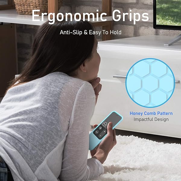 FINTIE Fintie Shock Proof Silicone Case for Apple TV 4K Remote Honey Comb Series Glow in the Dark Blue Cover - View 9 of 10