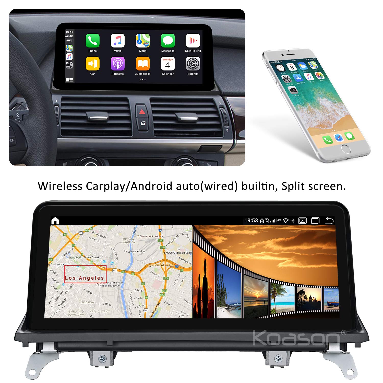 Koason KOASON 10.25 Inch Blueray Antiglare Monitor Wireless CarPlay Android Auto GPS for BMW X5 X6 X5M X6M E70 E71 2011 to 2013 Upgrade - View 2 of 8