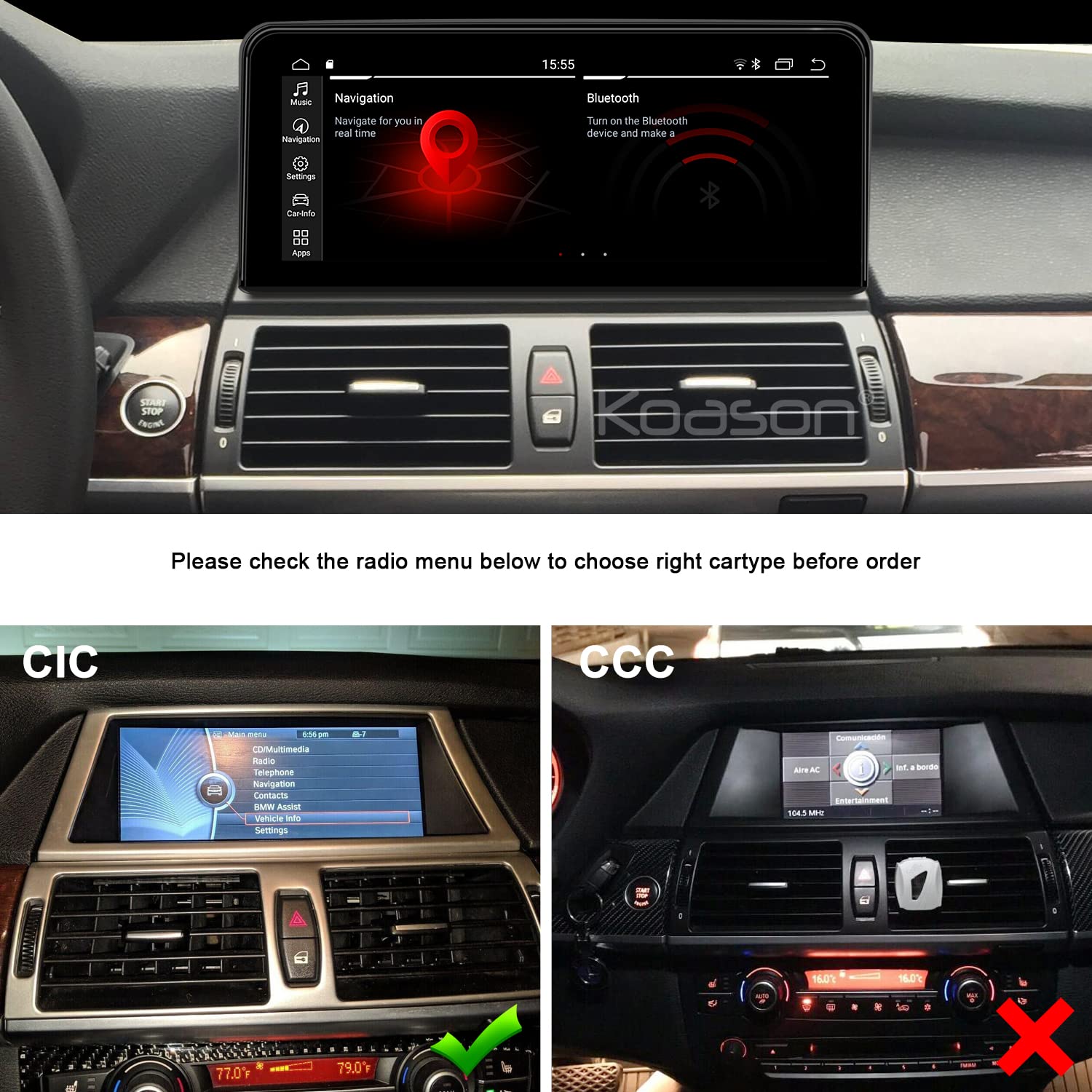 Koason KOASON 10.25 Inch Blueray Antiglare Monitor Wireless CarPlay Android Auto GPS for BMW X5 X6 X5M X6M E70 E71 2011 to 2013 Upgrade - View 8 of 8