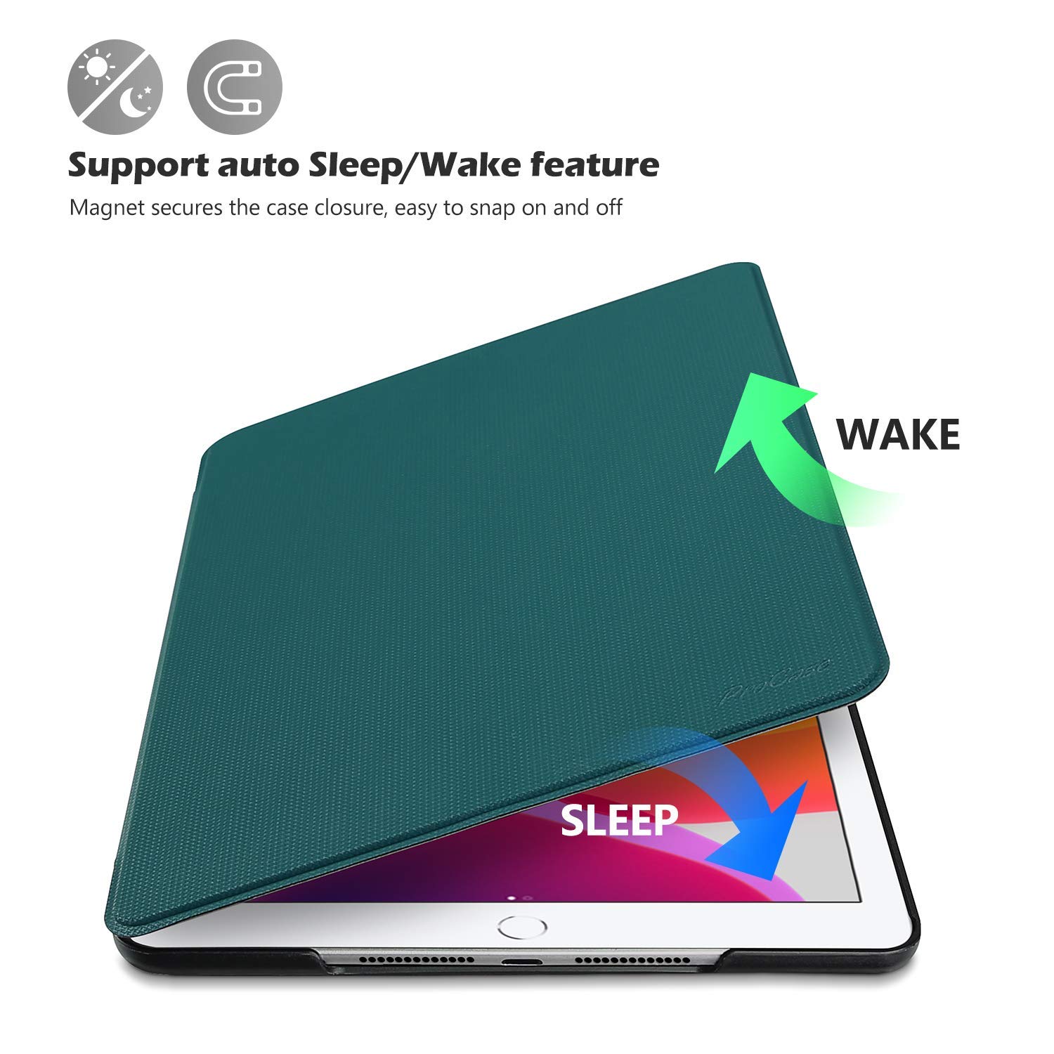 ProCase ProCase Slim Stand Protective Cover for iPad 10.2 9th 8th 7th Generation Teal Case Folio for 2021 2020 2019 Models - View 4 of 8