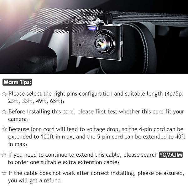 YQMAJIM 33 Ft 5 Pin Dash Cam Cable - Ultra Long Backup Camera Cord for Trucks, RVs, SUVs & More - View 9 of 9