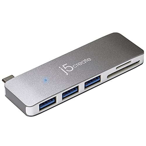 j5create USB-C 5-in-1 UltraDrive Mini Dock: 3 USB 3.0 Ports & Memory Card Slots for Type-C Devices