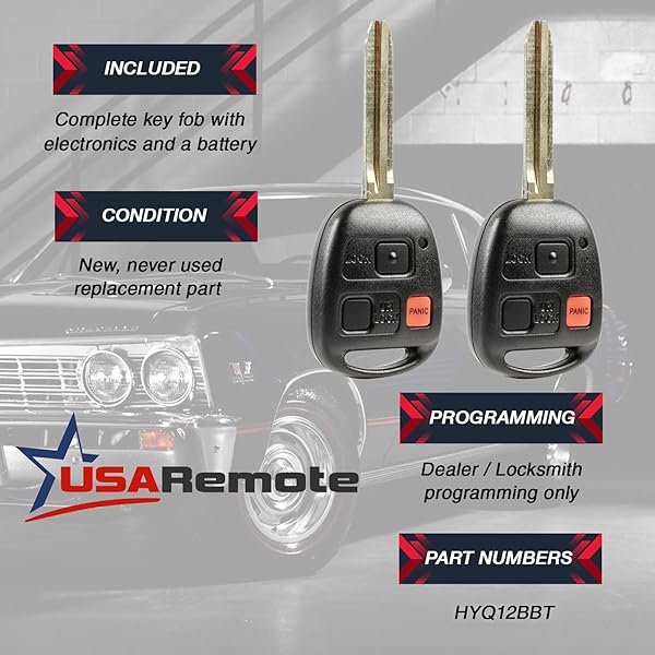 USARemote Key Fob Set of 2 for 2010 to 2014 Toyota FJ Cruiser Keyless Entry Remote HYQ12BBT G-Chip - View 3 of 6