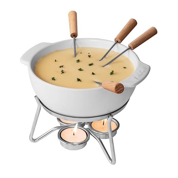BOSKA Boska Cheese Fondue Party Set: Microwave Safe Ceramic Pot for 4 - Perfect for Weddings & Snacks!