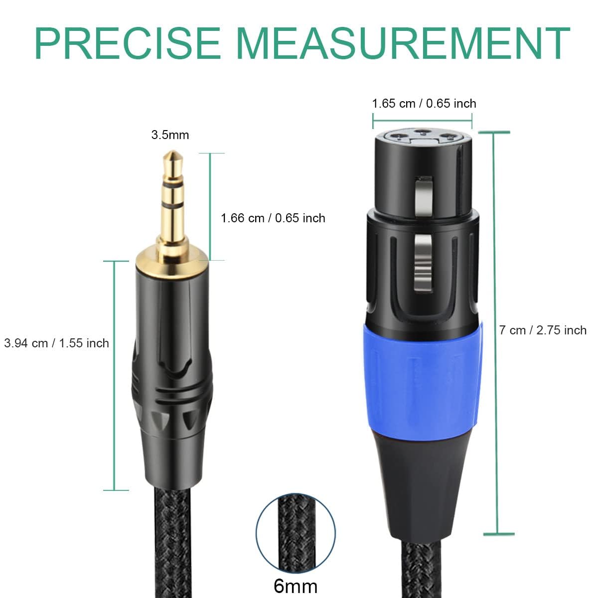 JOMLEY JOMLEY XLR to 3.5mm Cable 66ft Unbalanced Female XLR to Mini Stereo Jack Aux Microphone Cord for Cell Phone Laptop Speaker Mixer - View 3 of 7