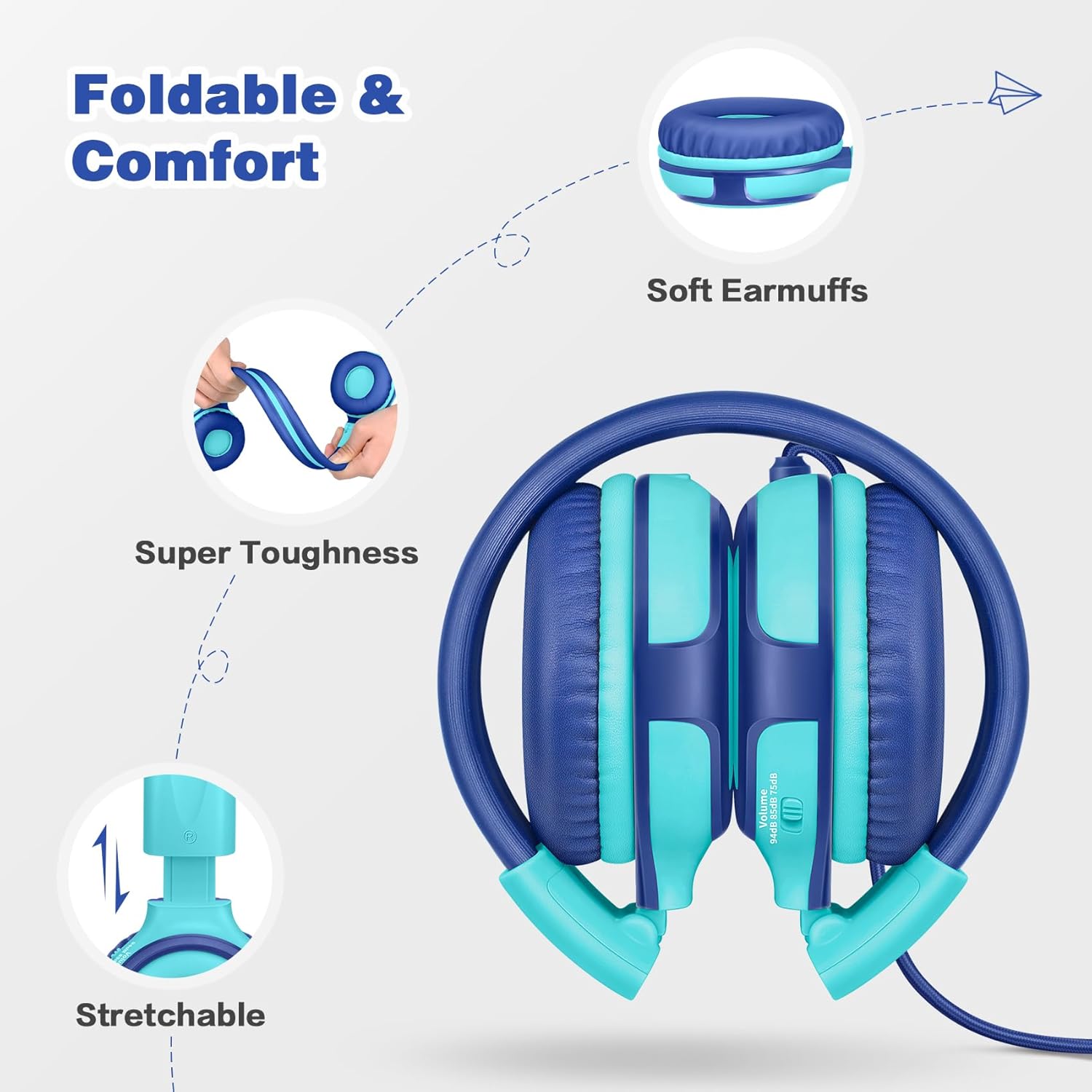 SIMOLIO SIMOLIO 2 Pack Wired Headphones for Kids with Volume Limit Mic Foldable Design for Travel Tablet iPad Kindle Mint Grey - View 6 of 8