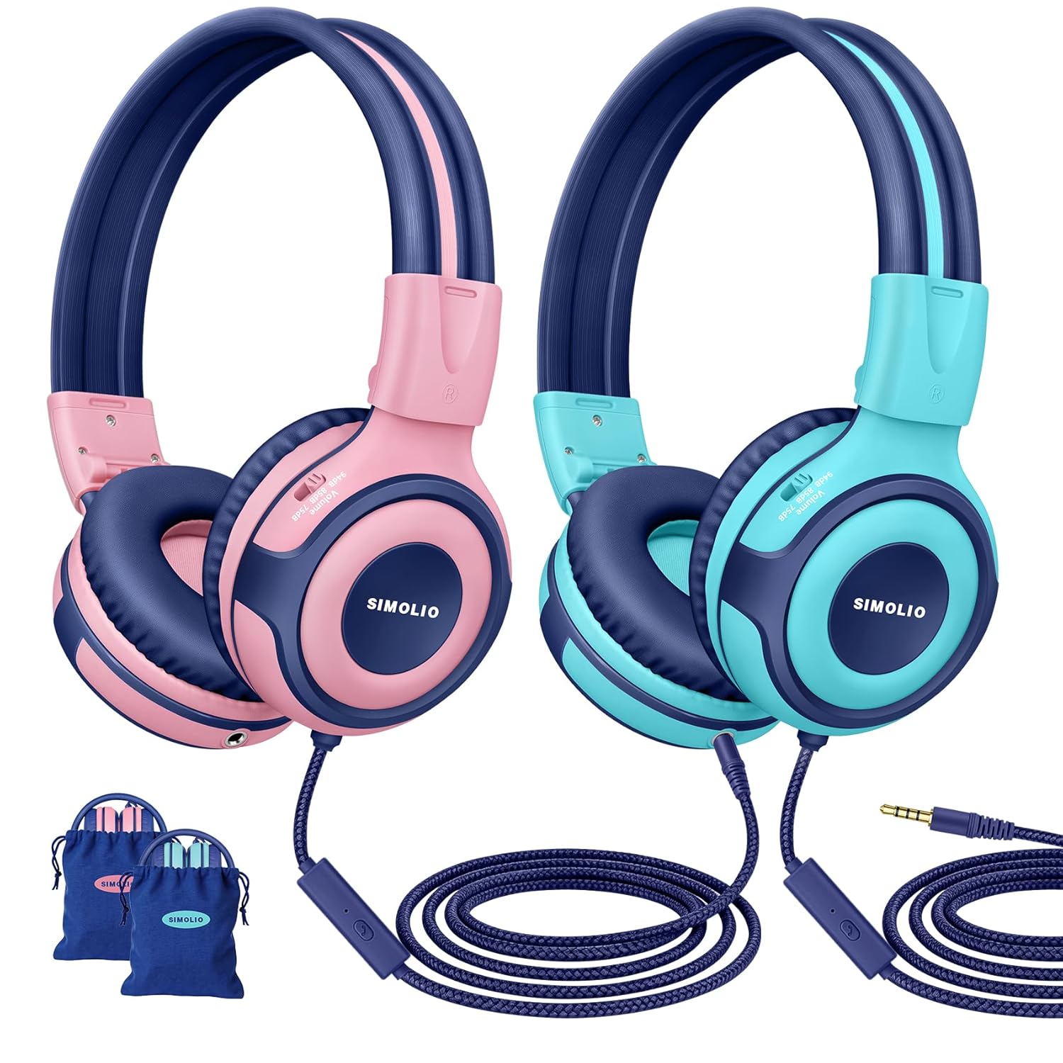 SIMOLIO SIMOLIO 2 Pack Wired Headphones for Kids with Volume Limit Mic Foldable Design for Travel Tablet iPad Kindle Mint Grey - View 8 of 8