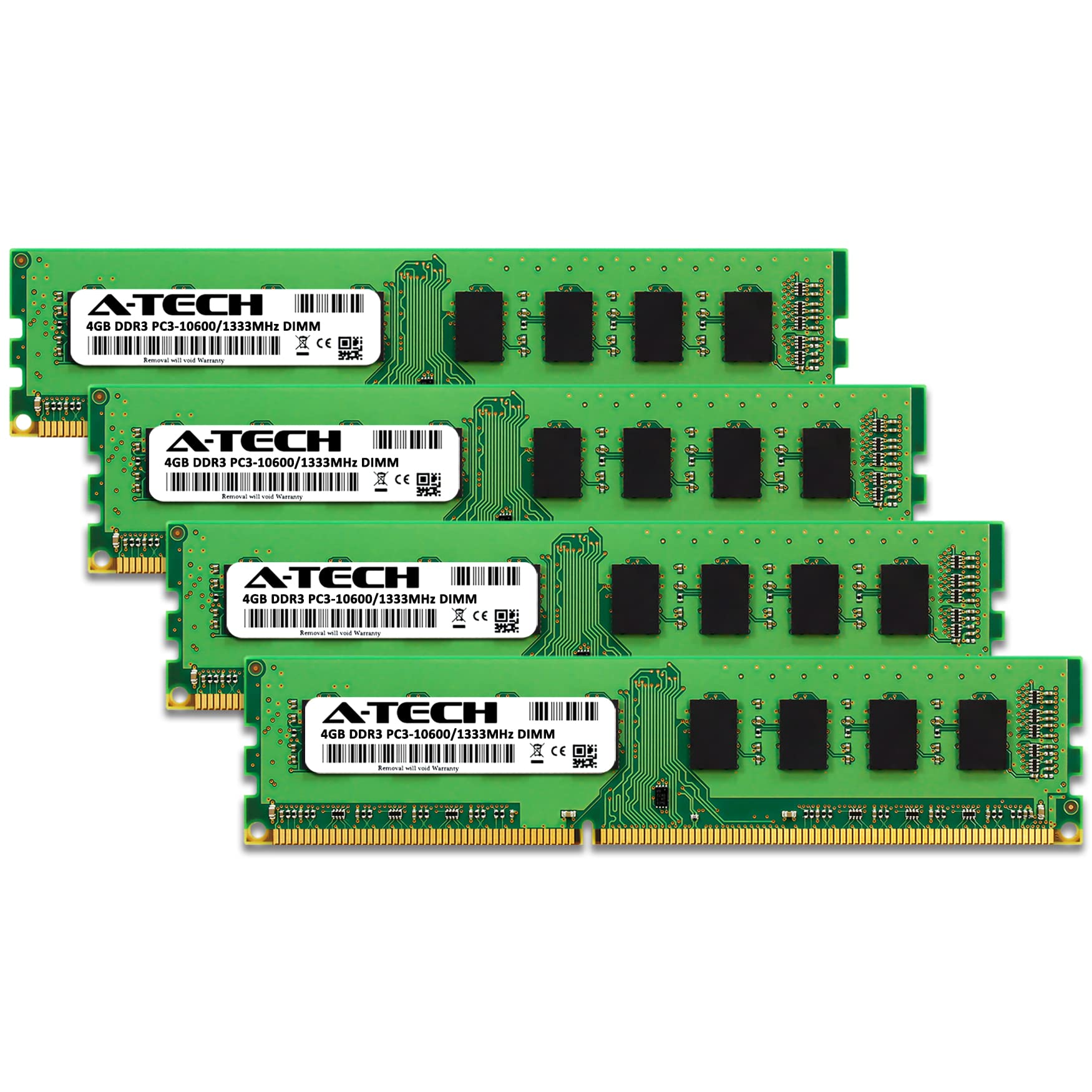 A-Tech 16GB DDR3 RAM Kit 4x4GB 1333 MHz PC3-10600 Desktop Memory CL9 240-Pin UDIMM Non-ECC Upgrade Modules - View 2 of 7
