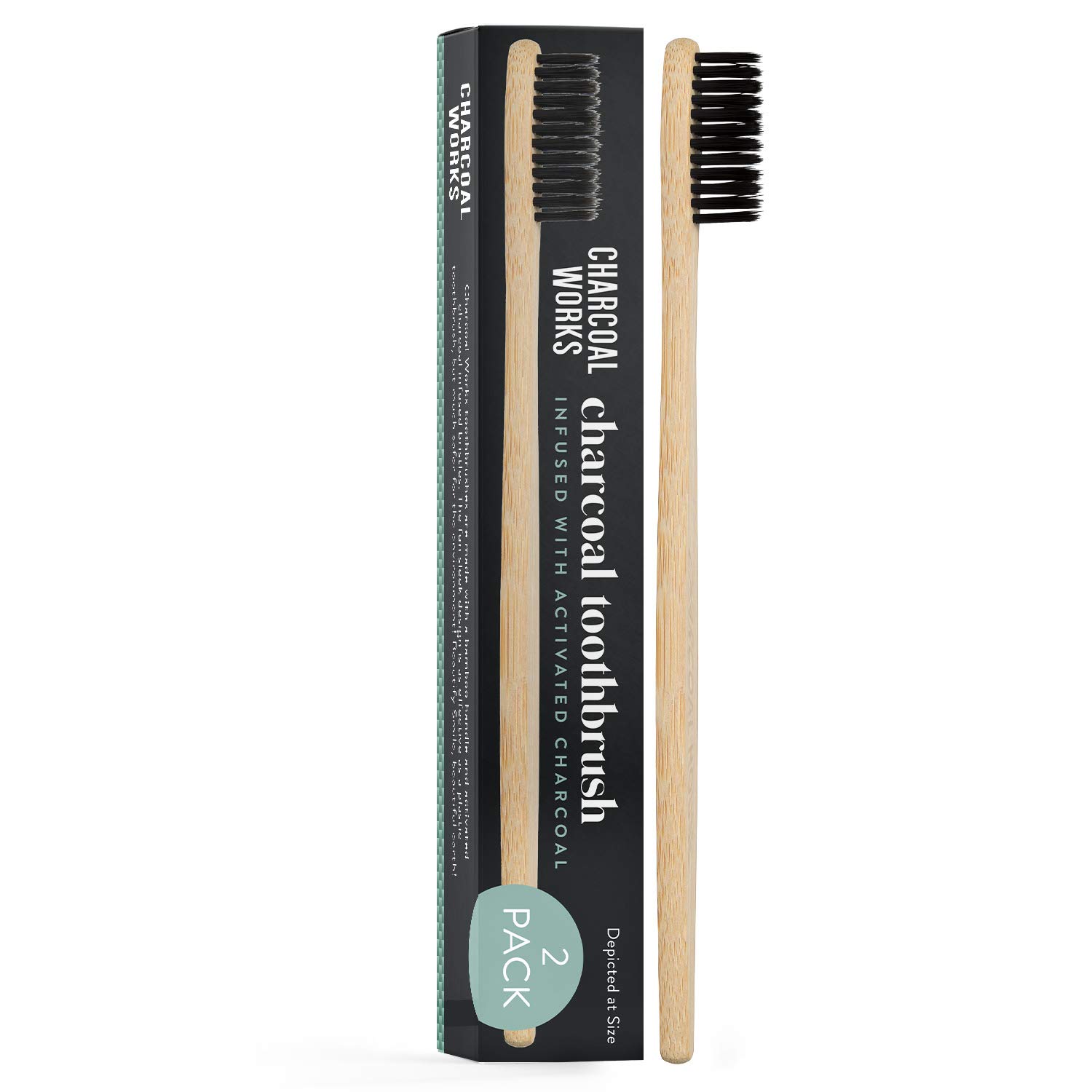 DAILYLIVE Charcoal Works Adult Charcoal Infused Bamboo Toothbrush Pack of 2 Natural Eco Friendly Oral Care