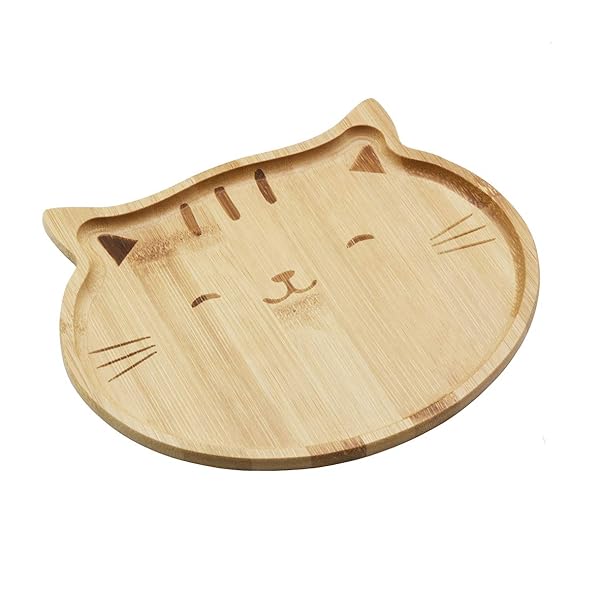 JB HOME COLLECTION JB Home Collection Bamboo Cat Shape Food Plate Eco-Friendly 7x6.5 for Snacks Appetizer Fruit Vegetable Perfect for Picnics and Parties
