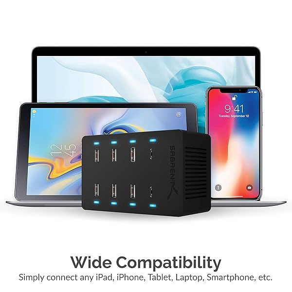 SABRENT Buy SABRENT 100W 8-Port USB Rapid Charger - UL Certified with 2 PD Ports for Fast Charging - View 7 of 9
