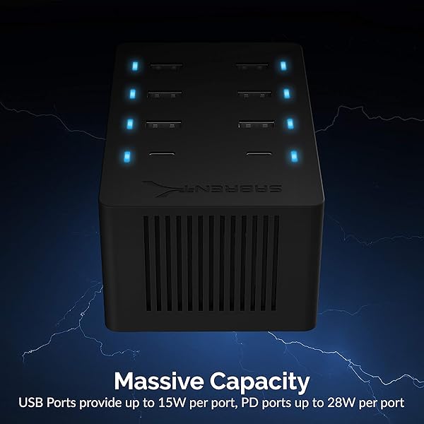 SABRENT Buy SABRENT 100W 8-Port USB Rapid Charger - UL Certified with 2 PD Ports for Fast Charging - View 8 of 9