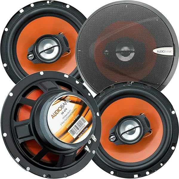 Audiobank 6.5 Inch 600 Watt Peak Power 3 Way Coaxial Car Audio Speakers with Grill 2 Pair AB-674