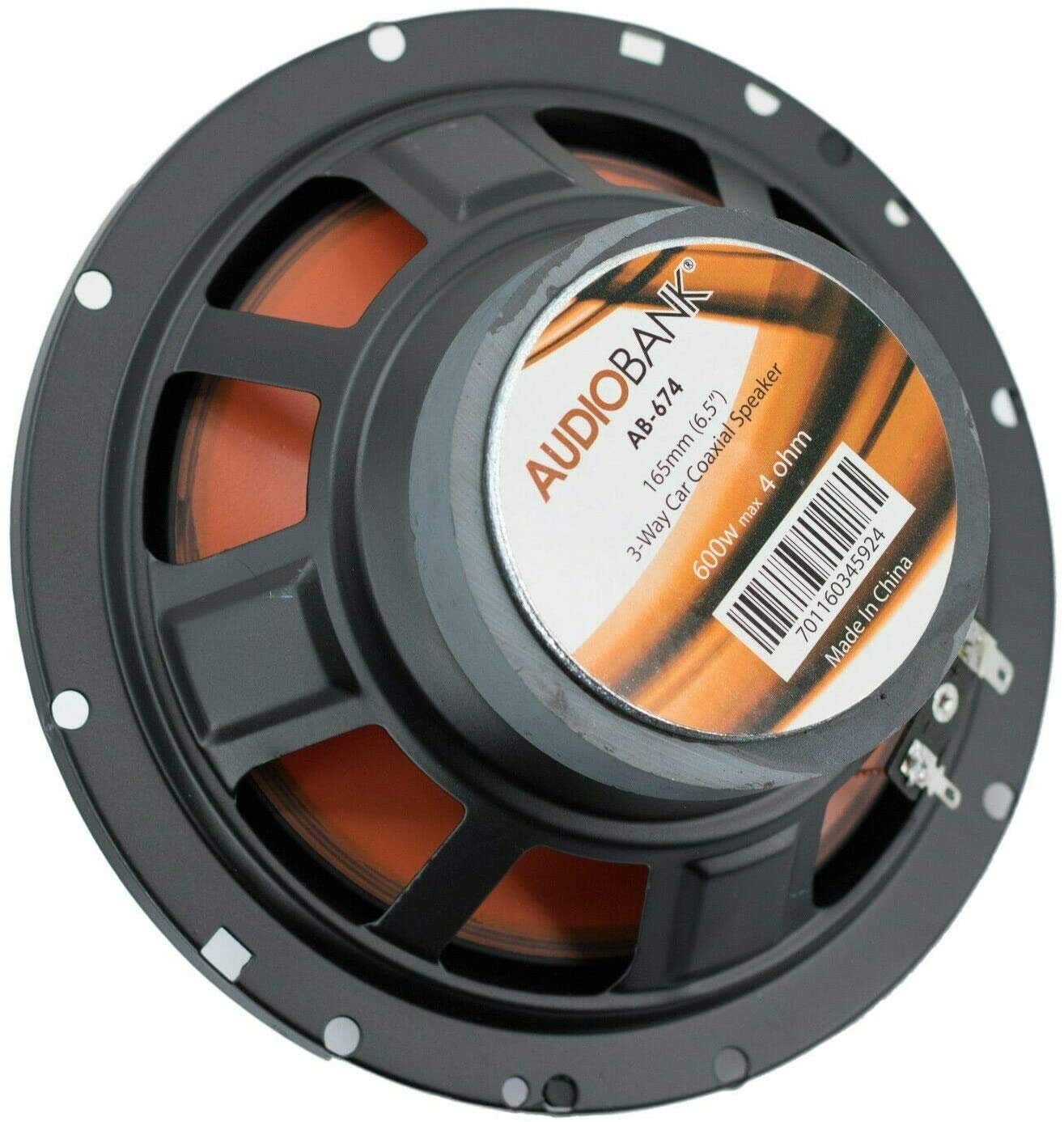 Audiobank Audiobank 6.5 Inch 600 Watt Peak Power 3 Way Orange Car Audio Stereo Coaxial Speakers AB674 with 88dB Sensitivity and 802000 Hz Frequency Response - View 3 of 7