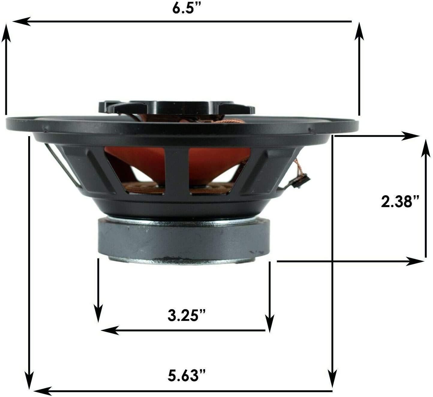 Audiobank Audiobank 6.5 Inch 600 Watt Peak Power 3 Way Orange Car Audio Stereo Coaxial Speakers AB674 with 88dB Sensitivity and 802000 Hz Frequency Response - View 7 of 7