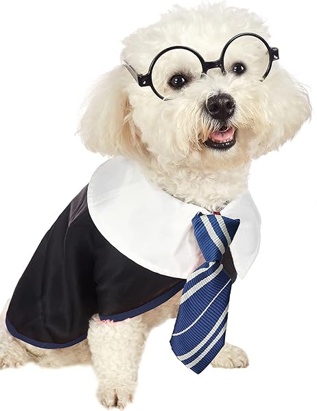 Impoosy Impoosy Pet Halloween Dog Shirt Funny Cat Wizard Costume Cute Soft Clothes with Glasses for Large Dogs Neck 18 Inches
