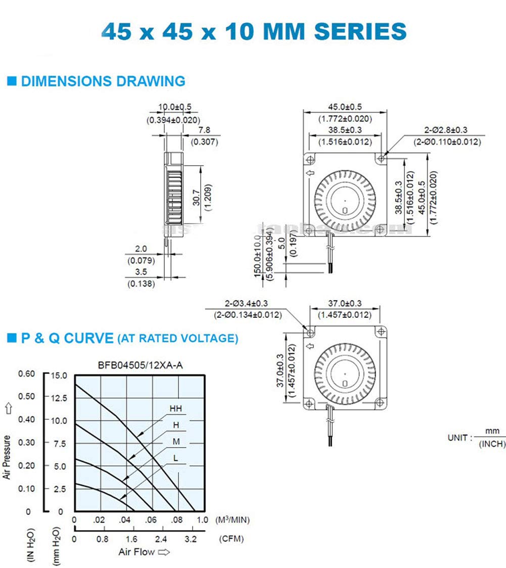 OHMITCL Delta BFB04512HHA 4.5CM 45mm Fan 45x45x10mm 4510 Turbofan Blower 12V 0.26A Ideal for DIY Projects - View 3 of 3