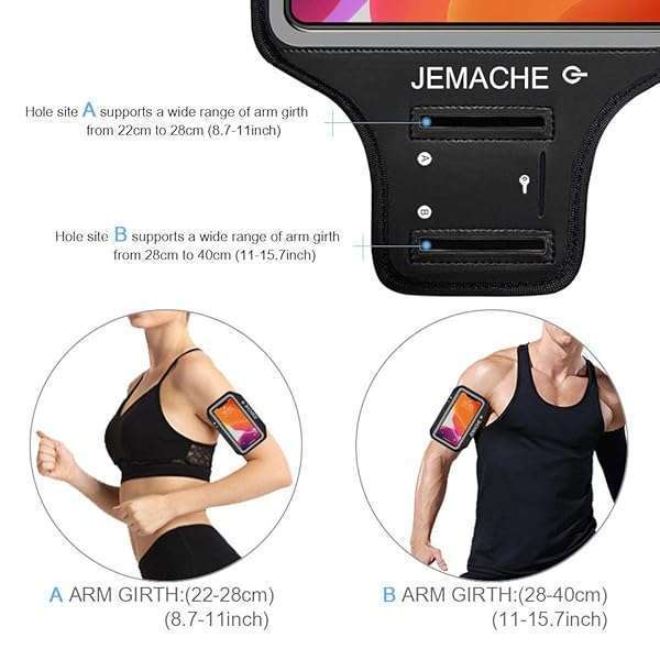 JEMACHE JEMACHE Water-Resistant Armband for iPhone 11-16 with Earphone Holder - Perfect for Gym & Running Workouts - View 7 of 9