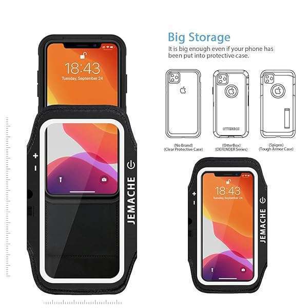 JEMACHE JEMACHE Water-Resistant Armband for iPhone 11-16 with Earphone Holder - Perfect for Gym & Running Workouts - View 8 of 9