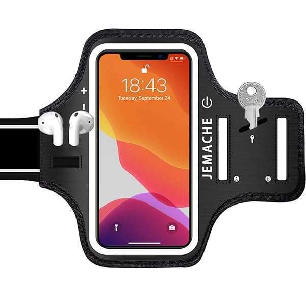 JEMACHE JEMACHE Water-Resistant Armband for iPhone 11-16 with Earphone Holder - Perfect for Gym & Running Workouts