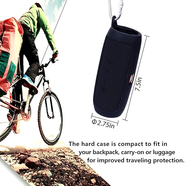 L LTGEM LTGEM Silicone Travel Case for JBL FLIP 5 Waterproof Speaker with Extra Carabiner Black - View 10 of 11