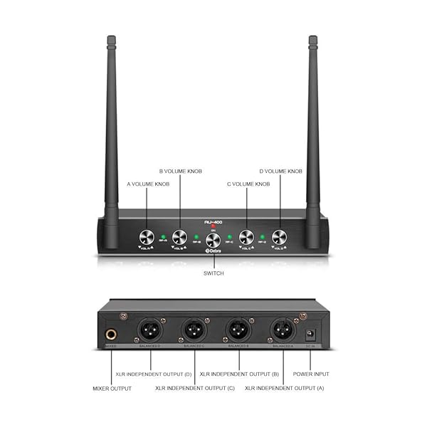 D Debra Debra Audio Pro UHF 4-Channel Wireless Microphone System for Karaoke & Events - Handheld & Lavalier Mics Included - View 6 of 10