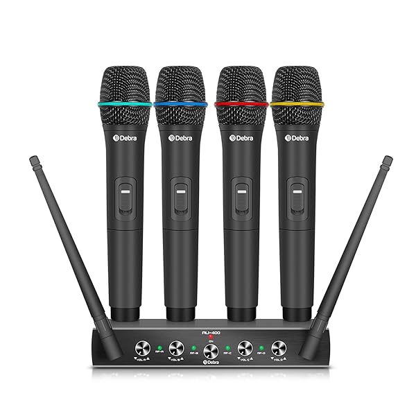D Debra Debra Audio Pro UHF 4-Channel Wireless Microphone System for Karaoke & Events - Handheld & Lavalier Mics Included