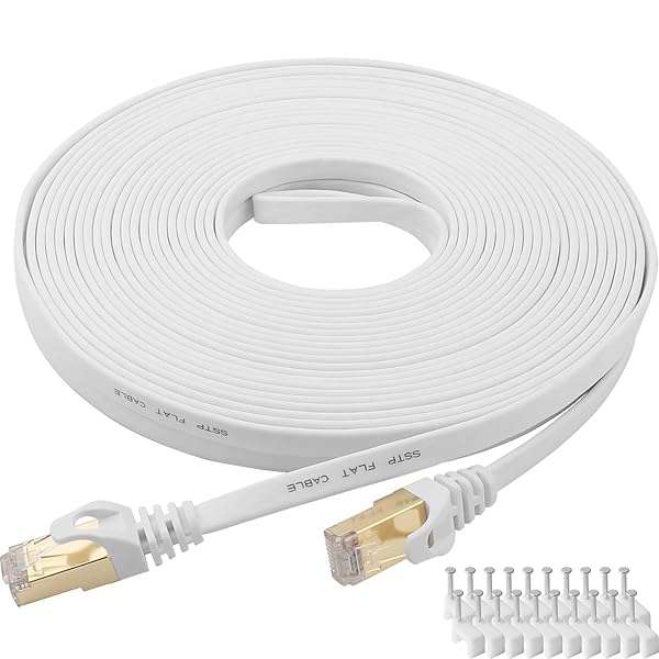 DEFACE Cat 8 Ethernet Cable 100 Ft - High-Speed Flat Gigabit Shielded RJ45 LAN Cable in White