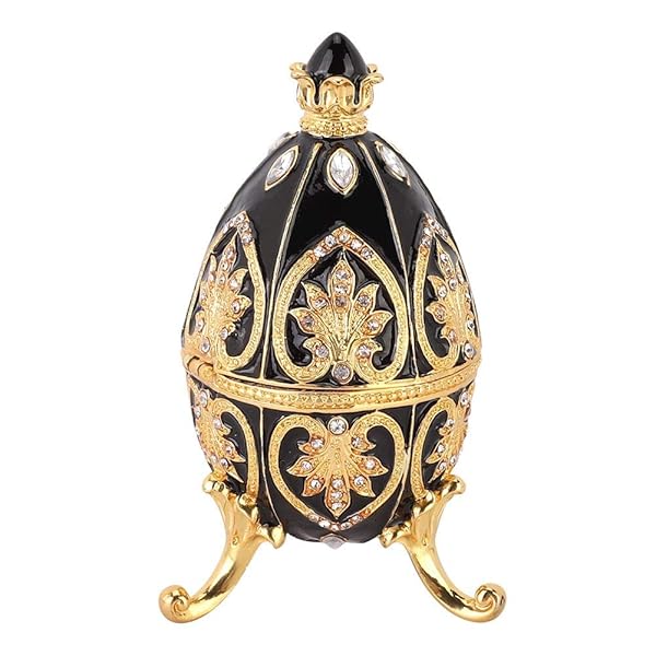 Hakeeta Unique Vintage Egg Trinket Box - Hand-Painted Enameled Jewelry Box for Collectors | Limited Edition Home Decor (Soot Black)